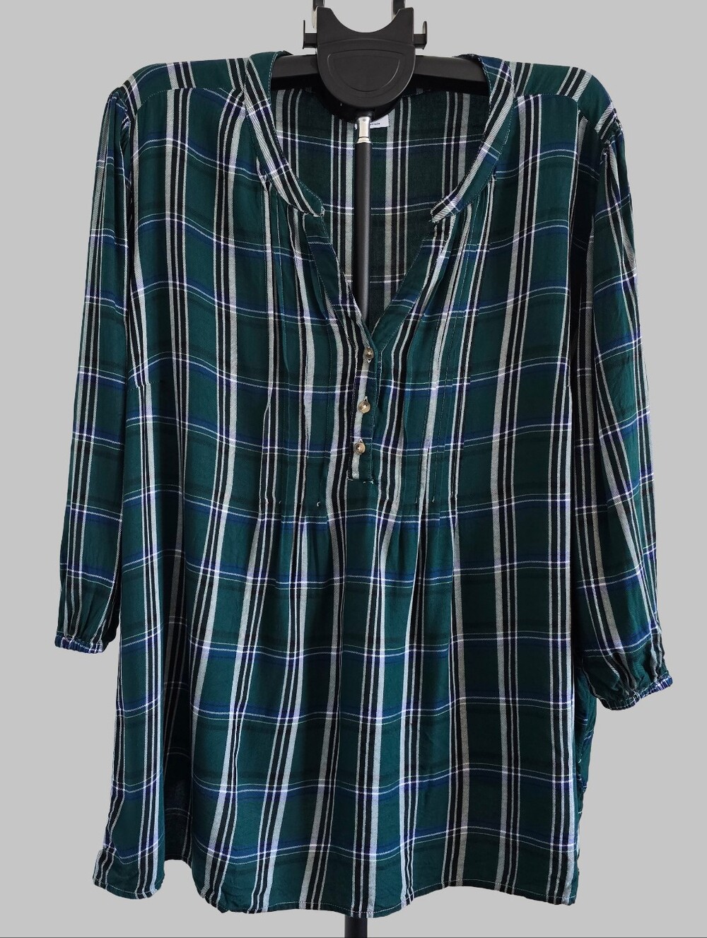 Croft & Barrow Women's Green Plaid Button-Front Tunic Top Size 3X